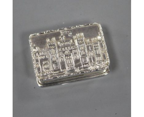 A modern silver 'castle top' snuff or pill box, depicting Windsor Castle, S.J. Rose &amp; Son, Birmingham, 1981, 39mm, 32 gra