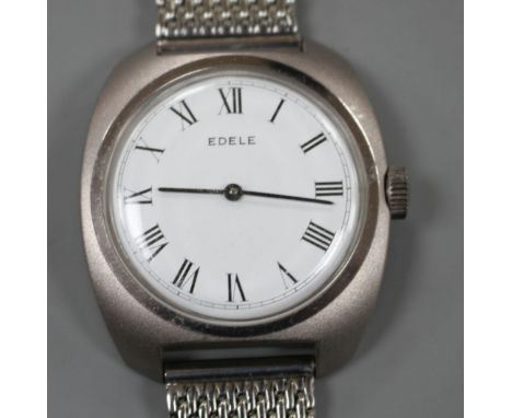 A gentleman's stainless steel Edele manual wind wrist watch, with Roman dial, on mesh link stainless steel bracelet. Conditio