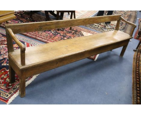 A near pair of 18th century oak bench seats, largest L.206cm D.36cm H.68cm Condition: Slight difference in colour to the two 