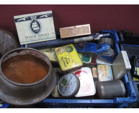 Kenrick No 21 Cast Iron Bowl/Base, a quantity of tins Frankly's Mild Tobacco, Ringers A1, Towers Streamline Hydrometer, etc:-