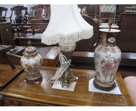 Two Chinese Ceramic Table Lamps, s brass based example. (3).