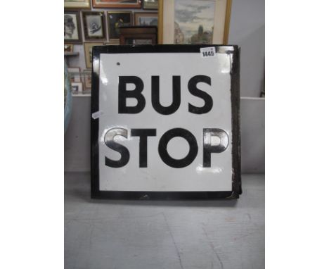 a Circa 1940's/50's Double Sided Black and white Enamel Bus Stop Sign, 31.5 x 30cm.