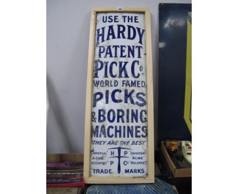 Vintage Advertising - Enamel sign 'Use The Hardy Patent Pick Co',World framed picks and boring, machines,'They Are The Best',