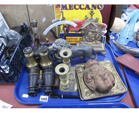 A Staedtler Mars-700 Technical Pen, scales, brass binoculars, etc:- One Tray