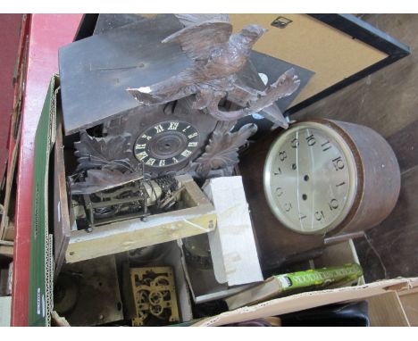 Clock #works, clock parts, long case chain, pocket watch dials, cuckoo clock (damage).