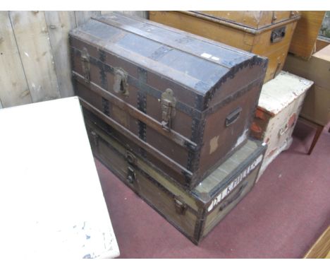 And Early XX Century Steamer Trunk, with wood slats, together with a vintage trunk. (2)