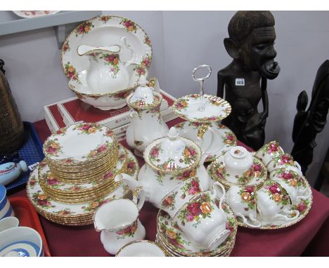 Royal Albert 'Old Country Roses) Table China, of approximately fifty five pieces, all first quality including teapot, coffee 