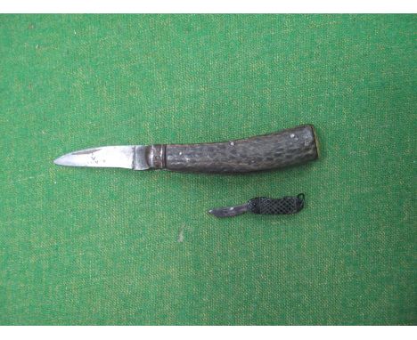Saynor Flat Bottom Pocket Knife, scaled horn handle, steel bolster, 9.5cm closed, worn blade - small knife, horn/plastic scal