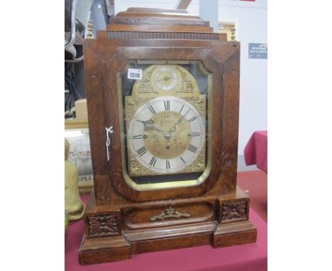 Bracket Clock, Fusee, eight bells and musical, key and pendulum, J. Thwaites of London, brass and silvered dial, Lion handle 