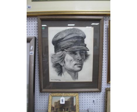Pencil Drawing Portrait of a Man Wearing a Cap by Baron Benjamin, 31cm, wide x 39cm high.