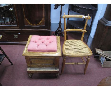 A XIX Century Maple Commode, with upholstered seat, together with a bedroom chair. (2).