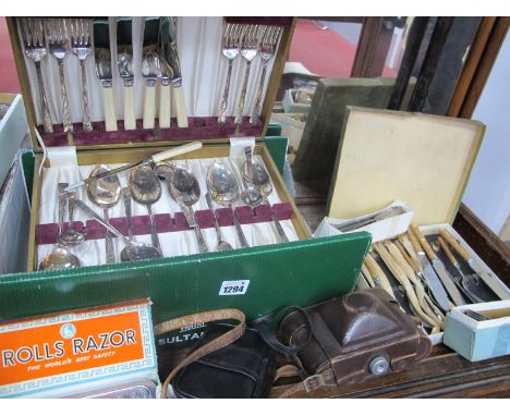 Paxina Camera, Praktica Field Glasses, cased cutlery, Rolls Razor.