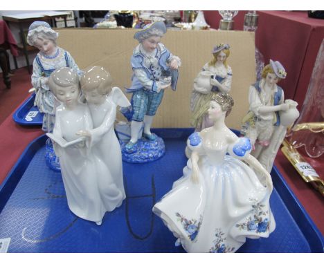 A Pair of XIX Century Figures, stamped -X- 3137 on base, (damaged), Nao figure group, Royal Doulton figure 'Beatrice' HN 3263