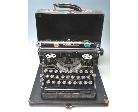 A retro vintage early 20th Century Bar-Let Model two typewriter. Makers stamp to the reverse reads Made in Nottingham by Bar 