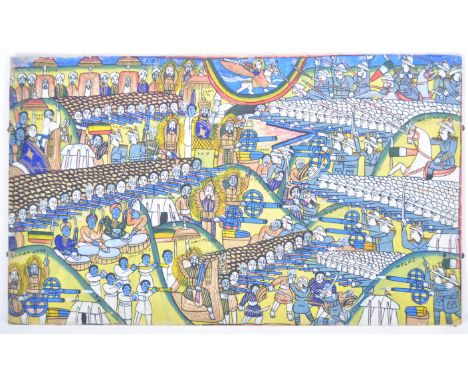 The Battle Of&nbsp;Adowa - A large and impressive 20th Century retro vintage painting of the Battle of Adwa. The painted clot