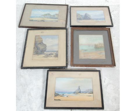 M.W. Hancock ( British 20th century ) A collection of Cornish watercolour seascape paintings by the artist. To include Black 