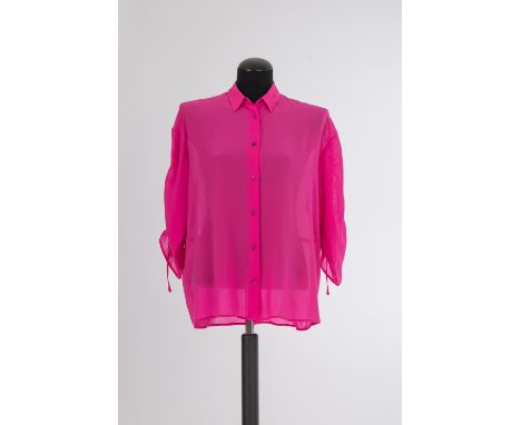 BluseJil Sander, Hamburg Mischgewebe, neonpink, transparent. Gr. 34. Dabei: Slipdress, neonpink.