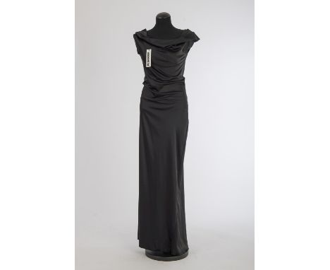 AbendkleidJil Sander, Hamburg Satin, schwarz, mit Wasserfallkragen, ärmellos, bodenlang. Gr. 38. Zustand: Ungetragen mit Orig