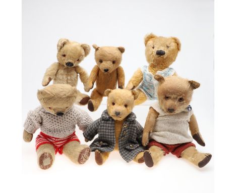 A mixed lot including two post war Chiltern Teddy Bears (49cms and 40cms high, and four other Teddy Bears including Chad Vall