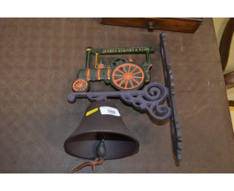 A cast metal traction engine decorated house bell