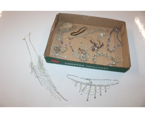 A collection of vintage and later diamante and paste set jewellery 
