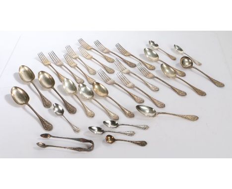 Part canteen of Victorian silver plated table cutlery, registration mark for 1871, with foliate and star cast handles, consis