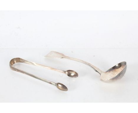 William IV silver ladle, London 1830, maker Randall Chatterton, the fiddle pattern handle monogrammed JSC, together with a pa