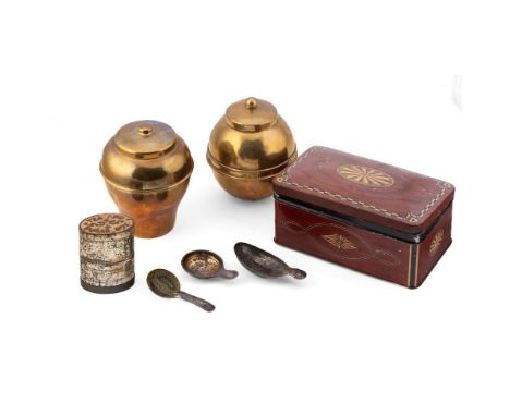 A collection of advertising items relating to Tea to include two 'Lipton's' Exhibition 1924 brass caddy's, a 'Lyon's' small l