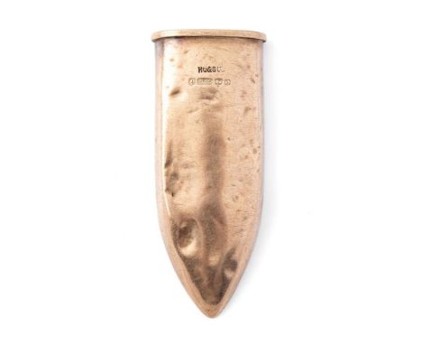 9ct gold nail file holder, 4.1g, 48mm tall.  Possibly the tip of a scabbard