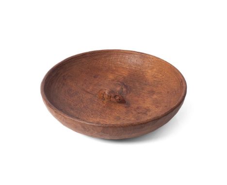 Robert 'Mouseman' Thompson carved oak fruit bowl, central mouse, 29.5cm diameter.
