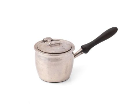 Hallmarked silver novelty inkwell in the form of a sauce pan, Birmingham 1924, Williams Ltd, 11.5cm wide.