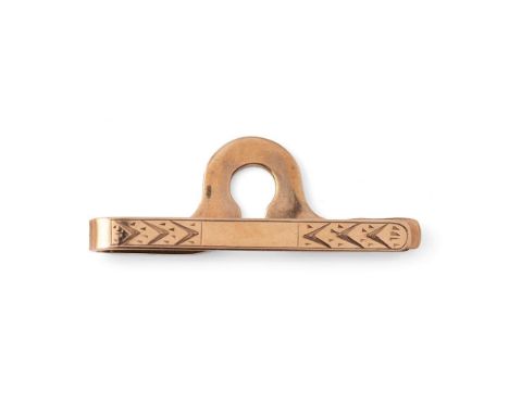 A 9ct gold tie clip, with engraved decoration, 12.6g.