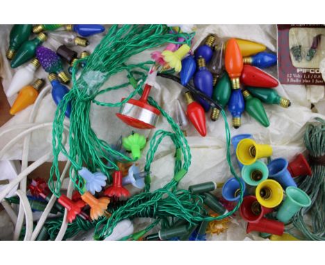 A box of vintage Christmas decorations to include vintage lights and special light bulbs.  Untested.