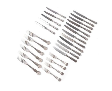 A part suite of silver flatwares in the King's pattern, by various makers, comprising six large forks, John Aldwinckle &amp; 