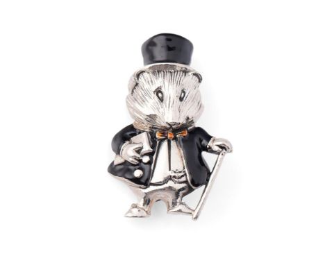 Contemporary sterling silver brooch in the form of Amiable Guinea Pig from the Beatrix Potter series, black enamel coat, 7.0g