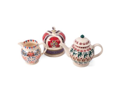 Emma Bridgewater pottery to include Coronation items such as a 4 person teapot, a large crown trinket dish and a rare Union J