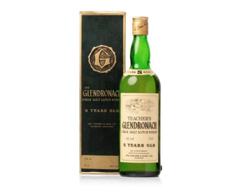 A rare 1970's bottle of Teachers Glendronach 8 years old single malt scotch whisky 75cl in original box  unused and unopened 