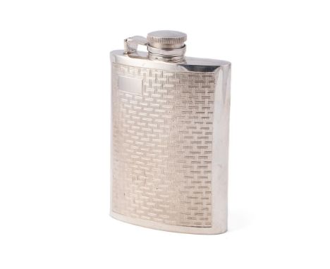 Silver hip flask with engine turned decoration. Weight 151g.