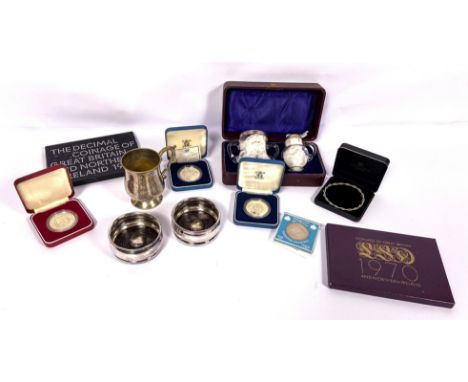 A group of commemorative coins, including a silver proof Royal Mint 1981 Royal Wedding, 28.8g, 925 silver; with three others 