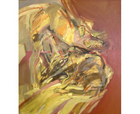 M. Bassi, Abstract in shades of orange, untitled, oil on canvas, signed LL: 131cm x 91cm