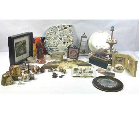 Assorted ornaments, including a gilt metal and glass trinket display stand; a figure of a panda; a contemporary ceramic frame