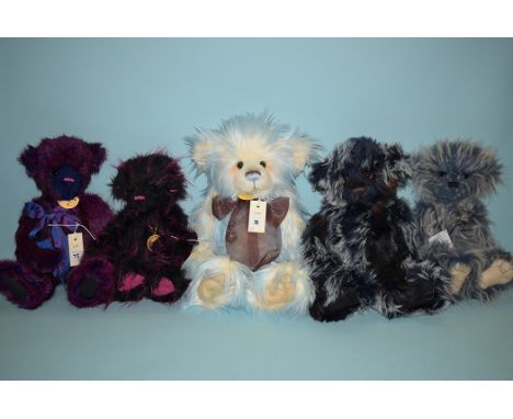 Charlie Bears: Celest; Inca; Luna; Firecracker; and Firework; with labels and cloth bags.  (5)