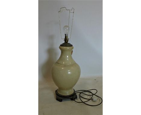 A 19th century Chinese crackle glazed vase on hardwood stand, converted to a lamp, H.45cm 