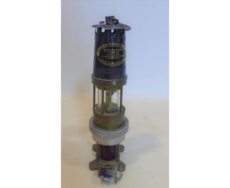 A 20th century Davy lamp converted to gas stamped 'B980', 'Naylor Wigan' with hanging hook, H: 37cm, W: 11cm 