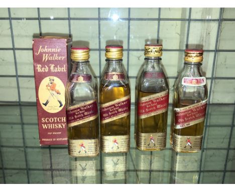 ONE BOXED MINIATURE JOHNNIE WALKER RED LABEL OLD SCOTCH WHISKY AND THREE OTHERS 5CL