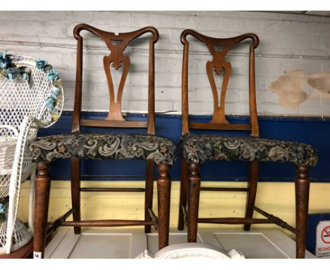 PAIR OF TAPESTRY UPHOLSTERED SLAT BACK DINING CHAIRS AND A 19TH CENTURY SPINDLE BACK KITCHEN CHAIR