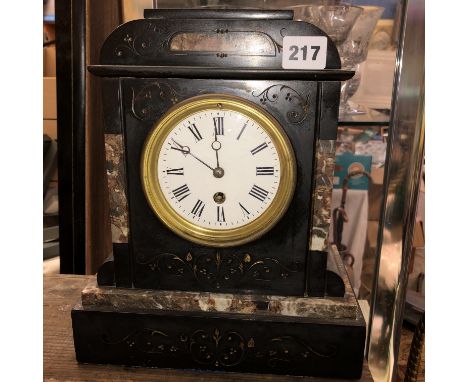 BLACK SLATE AND MARBLE MANTLE CLOCK