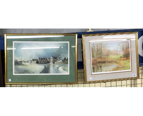LIMITED EDITION PRINT BOUGHTON PARK 77/100 BY CHRISTOPHER HUGHES 40 X 48CM APPROX AND A LANDSCAPE PICTURE BY FRANK STEPHENS 5