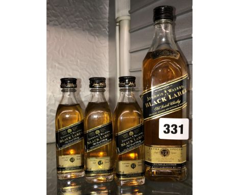 UNBOXED JOHNNIE WALKER BLACK LABEL EXTRA SPECIAL OLD SCOTCH WHISKY 20CL AND THREE 5CL BOTTLES