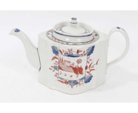 A Keeling type serpentine sided teapot and cover, painted in Imari palette, pattern number 141, circa 1795Condition report: T